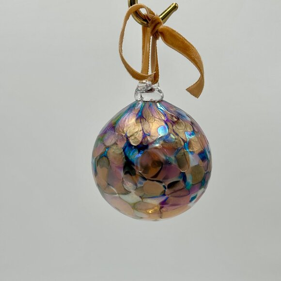 Handcrafted Iridescent Glass Ornament With Velvet Ribbon | Glass Eye Studios Blu - Picture 4 of 7